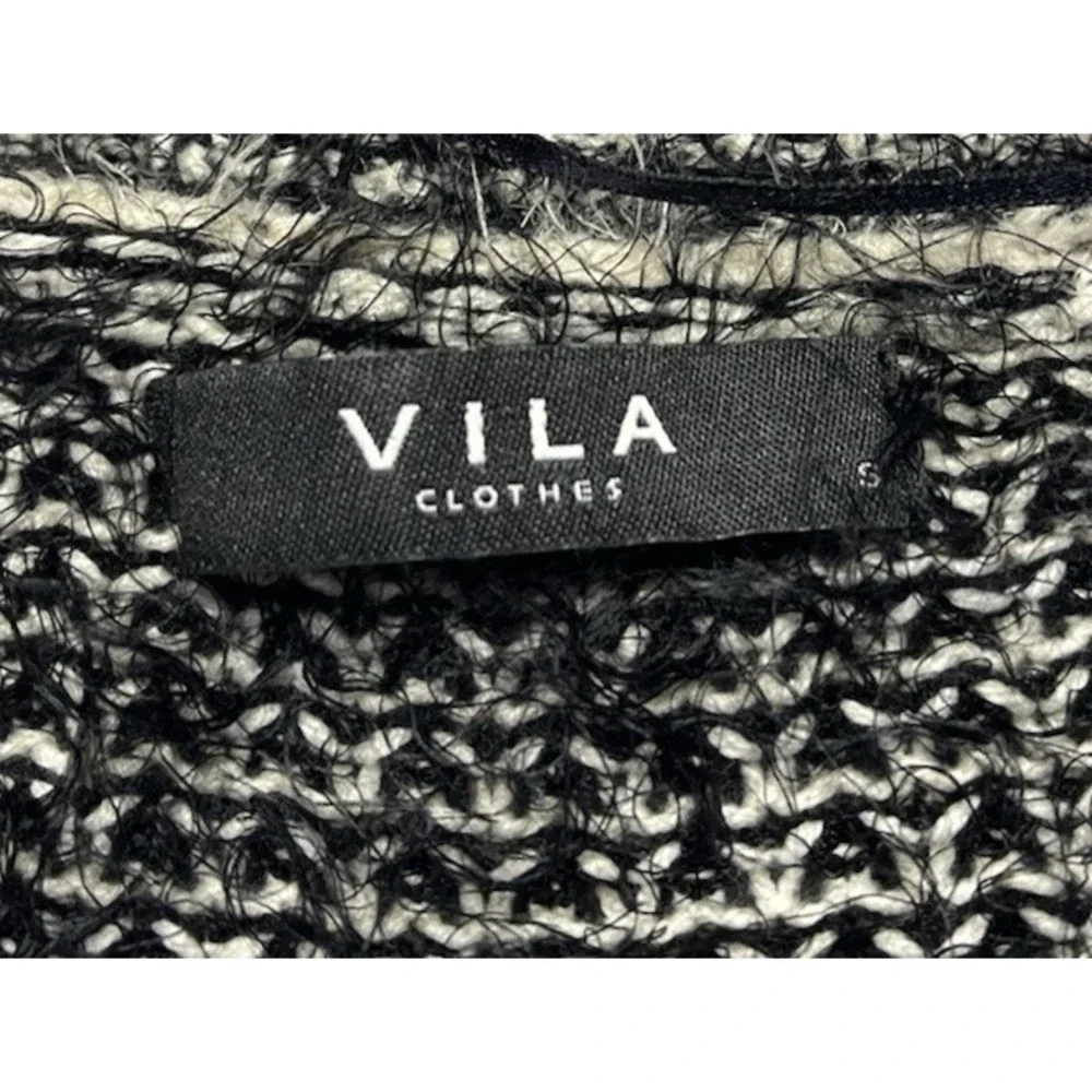 Vila Womens Small Open Dolman Sleeve Cardigan Black Ivory Fuzzy Cozy Oversized - Picture 5 of 11